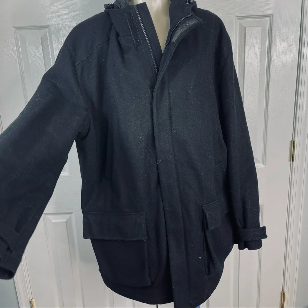 J.Crew Men’s WOOL car coat Black zip front Velcro closure heavy jacket XL WINTER - Picture 11 of 11